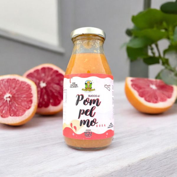 Bouteille de jus de pamplemousse rose Sicilia Agrumi avec bouchon doré