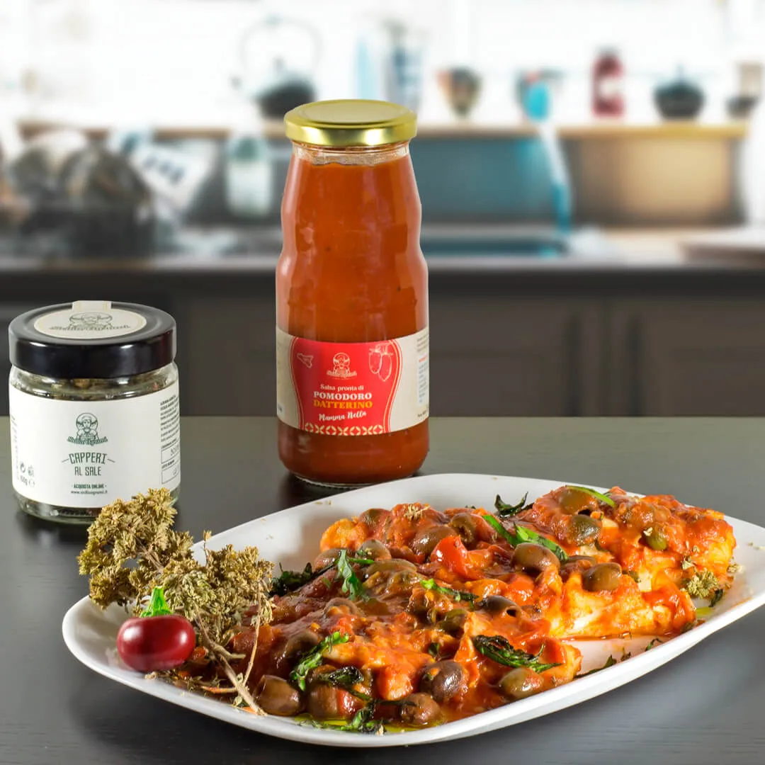 10-merluzzo-alla-mediterranea I Filetti di Merluzzo alla Mediterranea con Capperi, Olive Taggiasche e Salsa Pronta di Pomodoro Datterino